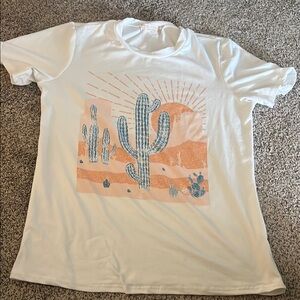 Altar'd State White Tee with Orange and Blue Cactus Design